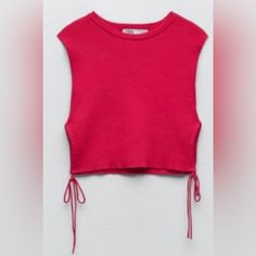 Ara Top Zara Stretch Casual Knit Top, Zara Stretch Knit Top Casual, Zara Cotton Crew Neck Knit Top, Zara Casual Stretch Knit Top, Zara Pink Knit Tops, Pink Knit Zara Tops, Zara Casual Tops For Layering, Casual Zara Tops For Layering, Zara Sleeveless Knit Tops