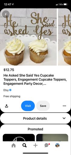 two cupcakes with white frosting are on the screen and one is for sale