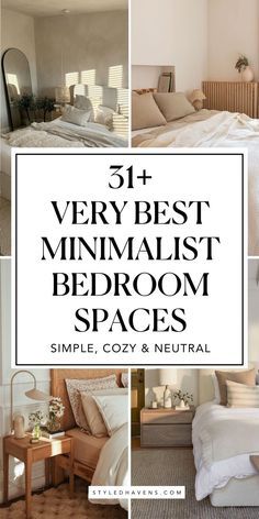 the best minimalist bedroom spaces for simple cozy and neutral decor in this postcard