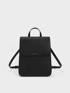 Noir Front Flap Structured Backpack | CHARLES & KEITH Charles And Keith Backpack, 30th Outfit, Uni Backpack, Expensive Backpacks, Charles And Keith Bags, Ultra Minimalist, Professional Backpack, Elegant Backpacks, Charles And Keith