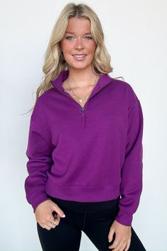 Details:: Stay cozy and stylish with our Haven Half Zip Fleece Pullover. This fleece sweatshirt features a convenient half zip design, making it easy to layer up or down. Perfect for any outdoor adventure or lounging at home, this pullover will keep you warm and on-trend. - Half zip - Long sleeves - Relaxed fit Content: 60%COTTON, 40%POLYESTER Size + Fit: Model is 5'3" (candy pink), 5'9" (light plum), 5'4" (black) and wearing a Small - Measurements from a size Small are approx - Full length: 23" Cozy Half-zip Sweatshirt For Loungewear, Sporty Half-zip Sweater, Fall Half-zip Sweatshirt For Outdoor Activities, Outdoor Half-zip Sweatshirt With Ribbed Cuffs, Fleece Sweatshirt With Zipper For Outdoor Activities, Funnel Neck Sweatshirt For Fall Outdoor Activities, Cozy Fit Half-zip Fall Sweatshirt, Outdoor Half-zip Athleisure Sweatshirt, Fall Athleisure Sweatshirt For Outdoor Activities