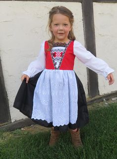 Cute Norwegian Bunad National Girls Costume Scandinavian Norwegian Dress, Scandinavian Costume, Scandinavian Outfit, Eyelet Lace Fabric, Lace Apron, Cute Aprons, Folk Dresses, Folk Costume, Costume Dress