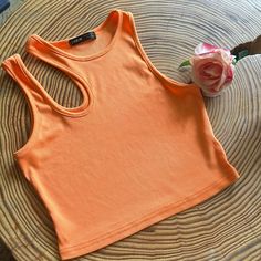 Shein Bright Orange Cropped Tank Nwot Orange Ribbed Summer Tops, Orange Ribbed Tops For Spring, Fitted Orange Tank Top For Day Out, Body Top, Orange Aesthetic, Muscle Shirts, Fashion Wishlist, Ribbed Tank, Shein Tops