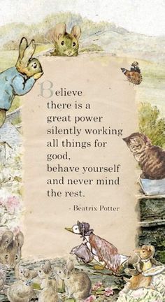 there is a quote on the back of a painting with rabbits and mice around it