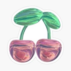 two pink flowers with green stems sticking out of their heads sticker on a white background