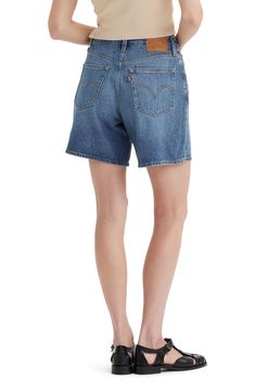 A relaxed A-line silhouette adds to the retro charm of cleanly styled mid-thigh shorts made from sturdy nonstretch denim. 6 1/2" inseam; 27" leg opening; 12" front rise; 14" back rise (size 29) Zip fly with button closure Five-pocket style 100% cotton Machine wash, tumble dry Imported Relaxed Fit Rigid Denim Jeans In Short Length, Relaxed Fit Rigid Denim Shorts, Classic Jean Shorts With Belt Loops, Relaxed Fit High Rise Rigid Denim Jean Shorts, High Rise Relaxed Fit Jean Shorts In Rigid Denim, Dark Wash Relaxed Fit Cutoff Shorts, Spring Rigid Denim Jean Shorts, Relaxed Fit Dark Wash Short Jeans, Spring Jean Shorts In Rigid Denim