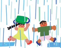 two children playing in the rain with umbrellas