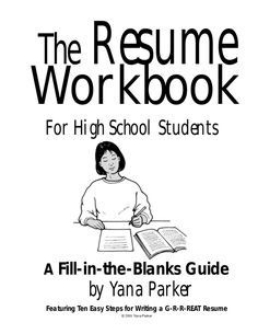 the resume workbook for high school students with an image of a woman sitting at a desk