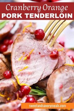 the best cranberry orange pork tenderloin sliced with a fork in it Cranberry Orange Pork Tenderloin, Orange Pork Tenderloin, Orange Pork, Brown Sugar Sauce, Balsamic Vinegar Chicken, Pumpkin Mac And Cheese, Slow Cooker Turkey Breast, Fresh Orange Juice, Pork Recipes Easy