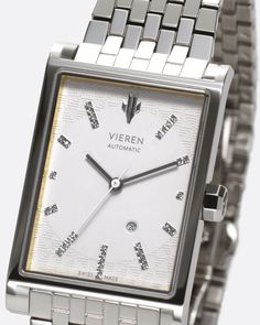 Black Diamond Rectangular Watch - VIEREN Luxury Watches Modern Diamond White Watch With Diamond Hour Markers, Modern Diamond White Watches With Diamond Hour Markers, Modern Watches With Diamond Hour Markers In Diamond White, Modern Automatic Diamond Watch For Business, Elegant White Gold Automatic Diamond Watch, Modern Formal Diamond White Watch, Modern Formal Watches In Diamond White, Modern Diamond White Diamond Watch For Formal Occasions, Elegant Automatic Diamond Watch For Anniversary