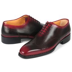 Paul Parkman 081-B51 Men's Shoes Red & Black Calf-Skin Leather Goodyear Welted Oxfords (PM6364) Material: Calf-Skin Leather Color: Red & Black Hardware: None Outer Sole: Leather Sole Wingtip oxford handmade shoes for men. Goodyear welted, fiddle waist double leather sole. Red & Black hand-painted leather upper. Natural leather lining and inner sole. Comes with Original box and dustbag. PAUL PARKMAN creations are all made strictly by hand in a small factory in limited numbers. They feature obsess Black Oxford Shoes, Black Oxfords, Wingtip Oxford, Hand Painted Leather, Painting Leather, Black Hand, Goodyear Welt, Black Hardware, Shoes For Men