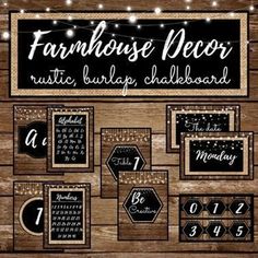 the farmhouse decor rustic burlap chalkboard calendar is displayed on a wooden wall