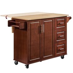 a kitchen island with drawers on wheels