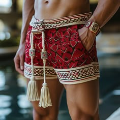 Style Shorts, Ethnic Print, Elastic Waist Shorts, Type Of Pants, Casual Style Outfits, Look Cool, Mens Fashion Casual, Bohemian Style, Casual Shorts