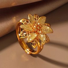 Flower Decor Ring Color: Yellow Gold Material: Copper Size: One Size (See Photo For Measurements) Single Ring, Ring Color, Flower Decor, Gold Yellow, Womens Jewelry Rings, Gold Material, Flower Decorations, See Photo, How To Find Out