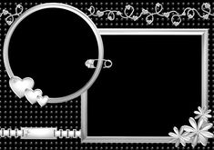 a black and white photo frame with hearts, flowers and snowflakes on it