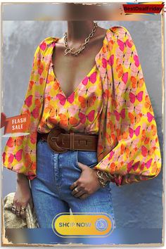 Butterfly Print Puff Lantern Sleeve Top P8599968473 Chic Multicolor Tops With Balloon Sleeves, Multicolor Balloon Sleeve Tops For Brunch, Lantern Sleeve Top, Lantern Sleeve, Lantern Sleeves, Butterfly Print, Puff Sleeve, Customer Support, Lanterns