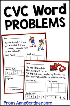 cvc word problems worksheet with two pictures