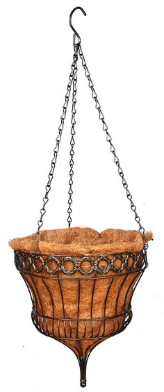 a hanging basket with chains on it