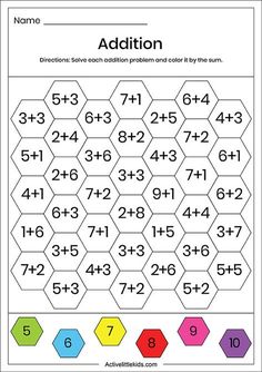 an addition worksheet with numbers and colors to help students learn how to use them