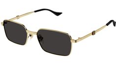 Gucci Web sunglasses model GG1495S rectangle metal frame color code 001 shiny endura gold with gold temple and solid grey lens. Gucci Gold Sunglasses For Summer, Gucci Gold Tinted Sunglasses, Gucci Gold Sunglasses With Gradient Lenses, Gucci Gold Sunglasses With Uv Protection, Gold Rectangular Sunglasses With Tinted Lenses, Gold Rectangular Tinted Sunglasses, Sleek Gold Sunglasses With Mirrored Lenses, Designer Gold Rectangular Sunglasses, Sleek Gold Sunglasses With Tinted Lenses