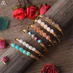 (1) Buy Women's Stone Wire Bracelets Online | Green Witch Creations Wire Jewelry Rings, Crystal Cuff Bracelet, Wire Jewelry Designs, Wire Wrapping Crystals, Crystal Bangle, Diy Wire Jewelry, Chunky Beads, Natural Stone Bracelets, Handmade Wire Jewelry