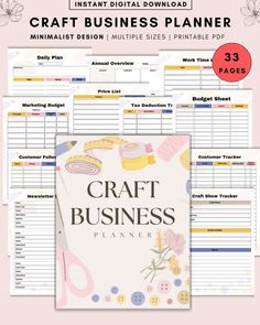 the craft business planner is shown in three different colors