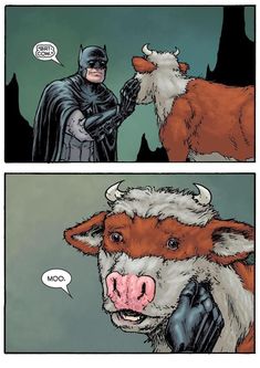 a comic strip with an image of a cow and batman