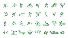 an image of some people doing different things in the air with green lines on them