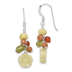 Beautify your look with the sparkle of these sterling silver dangle earrings. These unique earrings showcases green peridot, aventurine, jade, unikite and carnelian stones to gives an alluring touch of glimmer. These 35x10mm french wire closures secured earrings will adorn your personal style for any occasion. Size: One Size. Color: White. Gender: female. Age Group: adult. Carnelian Earrings, Brown Gemstone, Shepherds Hook, Peridot Green, Gift Sets For Women, Peridot Stone, Peridot Gemstone, Sterling Silver Dangle Earrings, Silver Drop Earrings