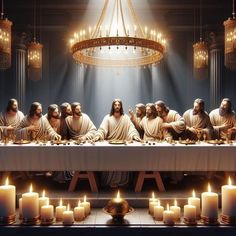 the last supper of jesus with candles in front of him