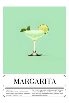 Cocktail Posters Vintage, Colorful Wall Posters, Cocktail Art Illustration, Cocktail Wallpaper, Margarita Poster, Margarita Print, Cocktails Poster, Cocktail Margarita