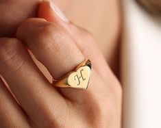 14K Heart Signet Ring, Heart Pinky Ring for Her, Personalized Love Ring, Promise Ring, Dainty Gold Pinky Ring, Gift for Wife, Gift for Mom - Etsy Oval Heart Ring For Valentine's Day Promise, Oval Heart Promise Ring For Valentine's Day, Personalized 14k Gold Heart Ring Fine Jewelry, Personalized Yellow Gold Heart Ring In Fine Jewelry Style, Fine Jewelry Hallmarked Heart Ring, Personalized Heart Promise Ring For Valentine's Day, Personalized Heart Ring For Valentine's Day Promise, Personalized Yellow Gold Heart Ring, Personalized Heart Ring For Valentine's Day