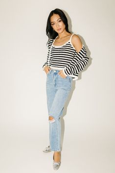 it’s a tank, it’s a cardigan – it’s a tank + cardigan combo. detailed with a retro-inspired black + white stripe pattern, this cropped sweater tank + cardigan set is a spring outfit staple. wear them together or separately to elevate any outfit. black + white // two piece set, scoop neckline, buttons, drop shoulder paired with our sicily distressed denim model is 5'8" + wearing a small measurements are approximate + taken while laying flat small : bust 44” length 18.5” tank: small : bust 28” len Striped Cropped Sweater, Spring Striped Cropped Sweater, Striped Fitted V-neck Sweater, Cotton V-neck Top With Contrast Stripes, White Two Piece Set, Forever 21 Striped Cotton Tops, Fall Staples, Clothing Staples, Sweater Set