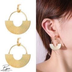 Bjux - Pendientes de plata pin diseño de metal chapado en oro pendientes exagerados Trendy Gold Alloy Hoop Earrings, Gold Hoop Earrings In Alloy, Gold Alloy Clip-on Earrings, Gold Dangle Hoop Earrings In Alloy, Trendy Gold Metal Plug Earrings, Gold Dangle Hoop Earrings, Metal Pattern, Pin Design, Silver Pin