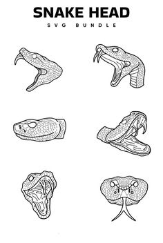 the snake head svg bundle is shown in black and white, with different types of snakes