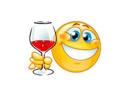 a smiley face holding a glass of wine