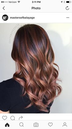 Rose gold brunette Rose Gold Balayage, Auburn Balayage, Blond Balayage, Brunette Balayage, Trendy Hair Color