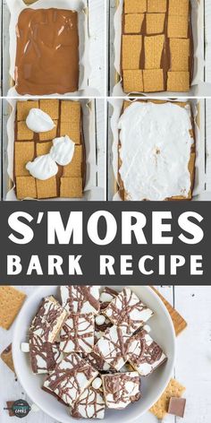 s'mores bark recipe with chocolate and marshmallows in the middle