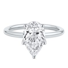 a pear shaped diamond ring on a white background