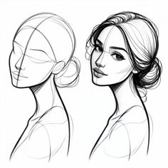 two women's heads with different angles and hair in the shape of their faces