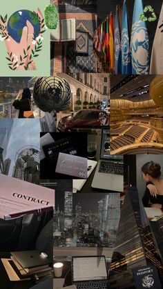 a collage of photos with different types of things in the background and people working on their laptops