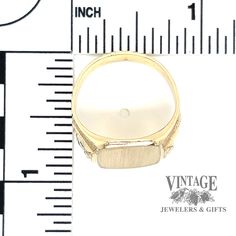 Discover the timeless elegance of our Vintage Deco 10ky Gold Signet Ring. Crafted with 10 karat solid gold and featuring decorative embossed shoulders, this ring is the perfect blend of vintage and modern. The convex rectangle center can be engraved with your own monogram or inscription, making it a unique and personal piece. Available in finger size 9. Estate Art Deco 10 karat solid gold signet ring with decortative shield shaped embossed shoulders. Convex rectangle shaped blank center, can be engraved with the monogram or inscription of your choice. Finger size 9. Luxury Gold Art Deco Signet Ring, Luxury Art Deco Signet Ring, Luxury Art Deco Anniversary Signet Ring, Luxury Art Deco Signet Ring For Anniversary, Luxury Art Deco Signet Ring For Gift, Luxury Art Deco Oval Signet Ring, Luxury Oval Art Deco Signet Ring, Luxury Hallmarked Art Deco Signet Ring, Gold Signet Ring