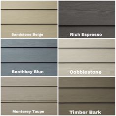 different siding colors and names on the side of a house