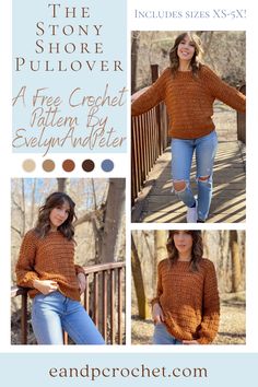 The Stony Shore Pullover Crochet Pattern - Evelyn And Peter Crochet Modern Haken, Pullover Crochet, Fall Crochet Patterns, Crochet Jumper, Clothing Patterns Free, Crochet Top Pattern