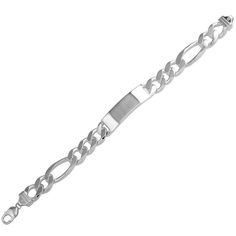 High Quality 10.9mm Width .925 Sterling Silver Figaro ID Bracelet With Free EngravingThe Personalized 10.9mm Width .925 Sterling Silver Figaro ID Bracelet by Forever Gifts is a stunning piece in the 'Gifts For Him' category. Crafted from high-quality sterling silver, this bracelet features a 10.9mm width Figaro chain design with a personalized ID plate for added customization. The unique selling point of this bracelet is the option to engrave a name, date, or special message on the ID plate, making it a thoughtful and personalized gift. Choose Bracelet Size from Medium (8.0 inches) or Large (9.0 inches) for the perfect fit. This Personalized Sterling Silver Bracelet is a timeless and elegant accessory for any man. Personalization: Free one side 1 Line up to 20 characters per lineAdditional Classic Engraved White Gold Chain Bracelet, Classic Silver Name Bracelet With Polished Finish, Classic Silver Name Bracelet With Jubilee Detail, Classic Silver Name Bracelet, Hallmarked, Classic Silver Chain Bracelet With Polished Finish, Classic Silver Name Bracelet, Classic Silver Engraved Bracelets, Classic Engraved Silver Bracelets, Classic Silver Hallmarked Name Bracelet