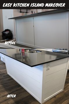 before and after photos of a kitchen island makeover