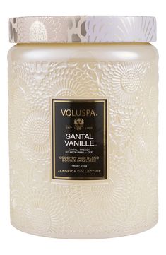 volusa santal vanilla candle in a glass jar