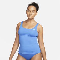 The Nike Tankini Swimsuit Top gives you some extra coverage for the water in a design that's fully lined for comfort. Adjustable straps let you customize the fit, while removable padded cups stay in place while you swim. Tankini Swimsuit, Tankini Swimsuit Top, Pacific Blue, Workout Humor, Tankini Swimsuits, Nike Store, Swimsuit Tops, Women Swimsuits, Heat Transfer