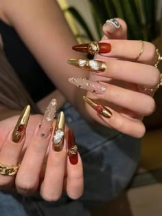 Multicolor  Collar  ABS  3D Nails Embellished   Nail,Hand & Foot Care Nails Long Feuille D’or, Kutek Disney, Unghie Sfumate, Video Tiktok, Almond Shape Nails, Gem Nails, Photography Lifestyle, Birthday Nails, Rhinestone Designs